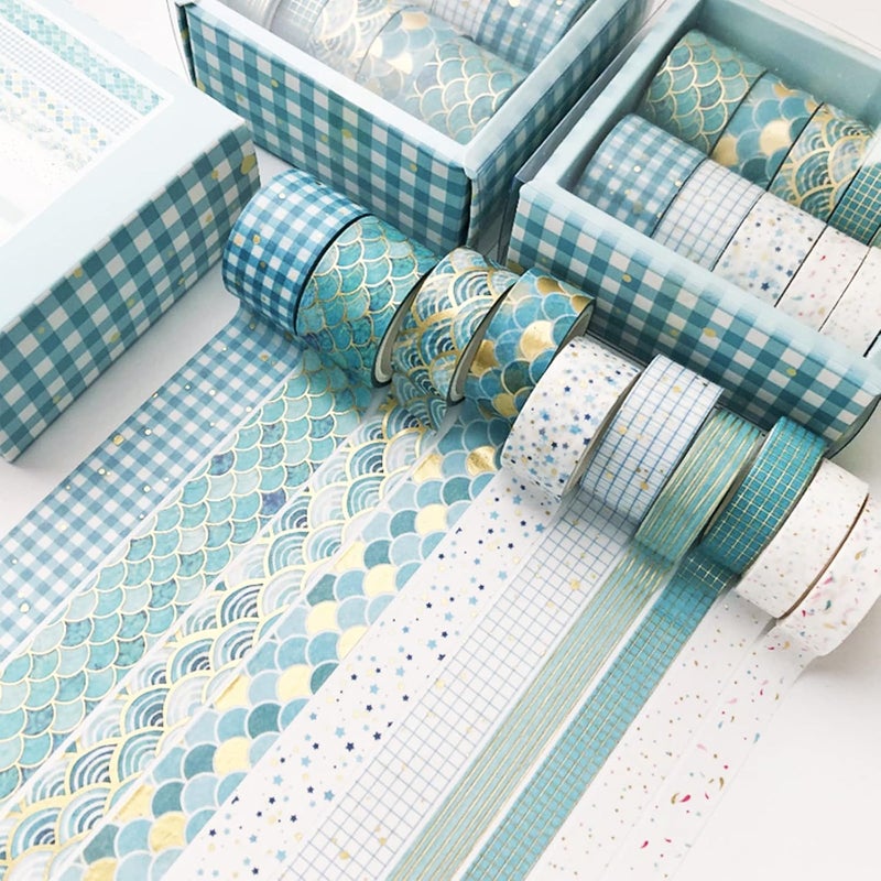 YUBX Creative Washi Tape Set 10 Rolls Gold Foil Print Decorative Masking Tapes for Arts, DIY Crafts, Journals, Planners, Scrapbook, Wrapping (Blue Melody) - Image 5